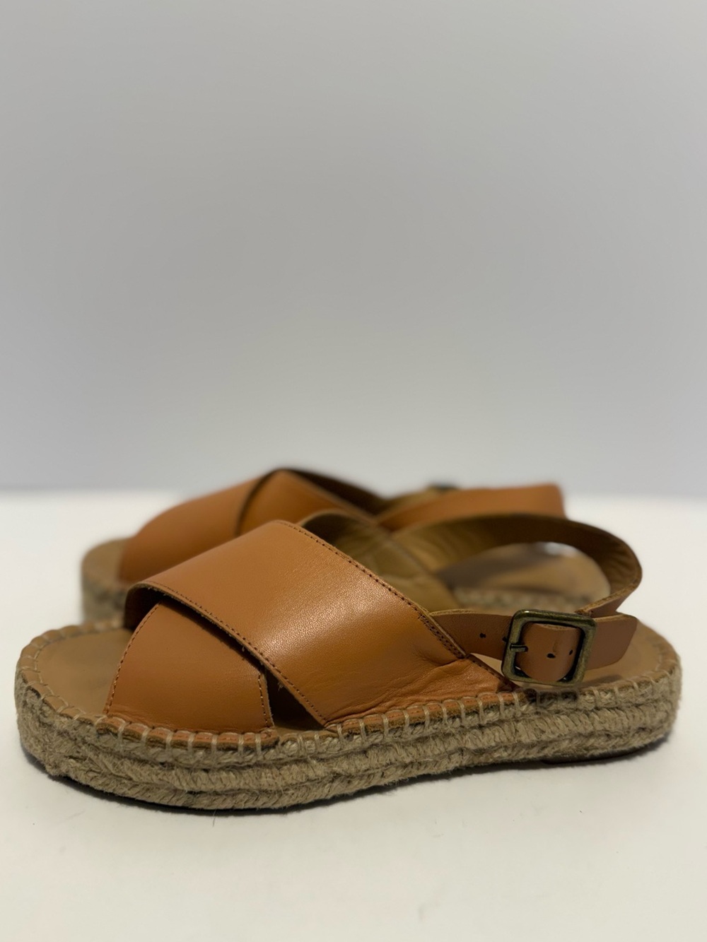 Soludos Eloise Brown Leather Espadrille Sandals Ankle Strap Buckle ladies 6